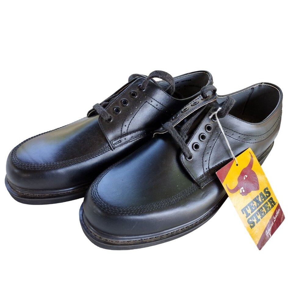 Texas Steer Men's Black Leather Work Shoes 7.5EEE (Triple Wide) Slip-Resistant‎